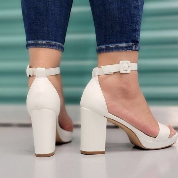 Women's White Ankle Strap Block Heel Dress Sandals - Picture 5 of 5